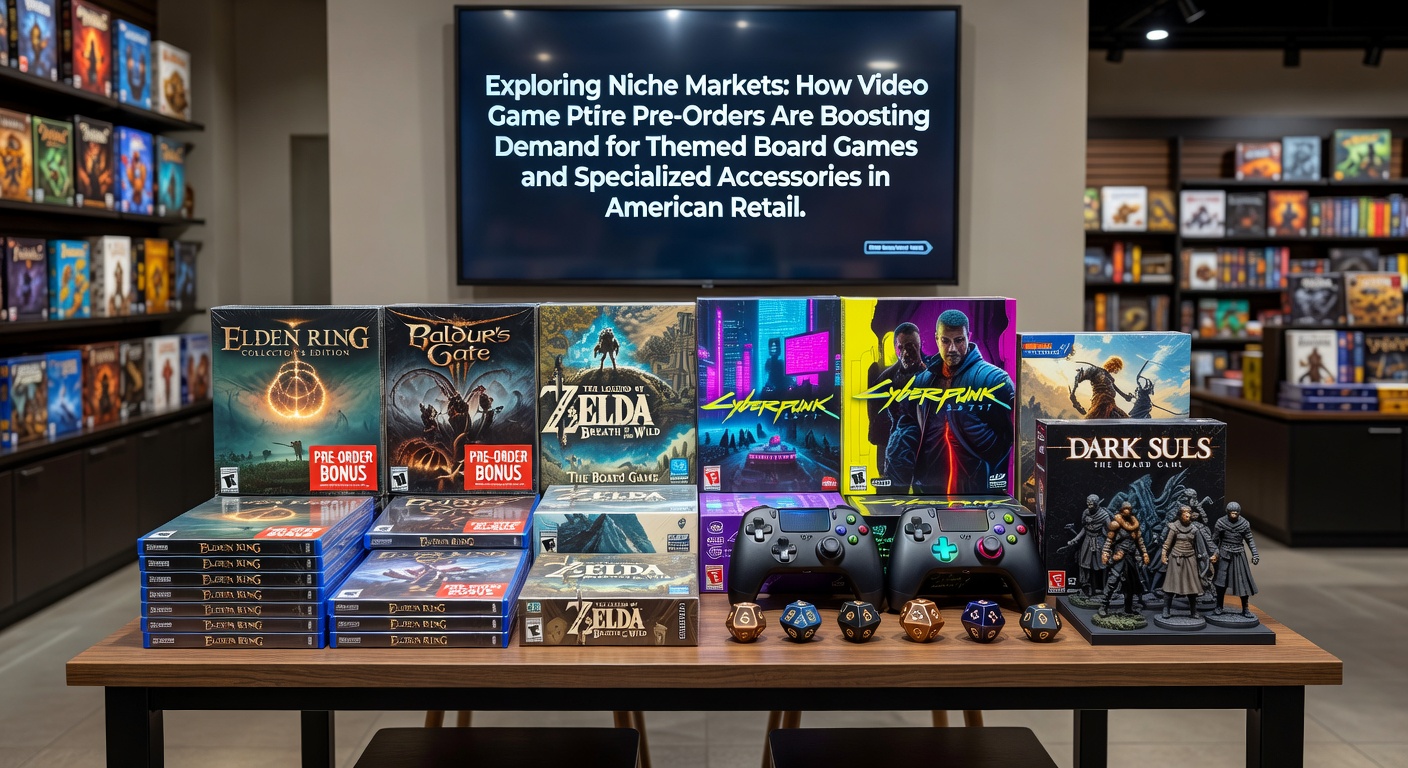 American retail shelf displaying video game themed board games alongside specialized accessories like custom playmats and miniatures
