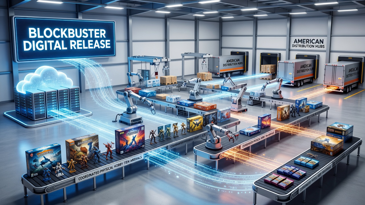 American distribution hub with coordinated shipments of gaming consoles and hobby items arriving together