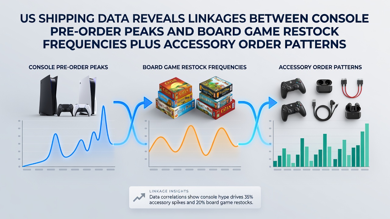 US warehouse operations showing console shipments alongside board game inventory adjustments and accessory packaging lines